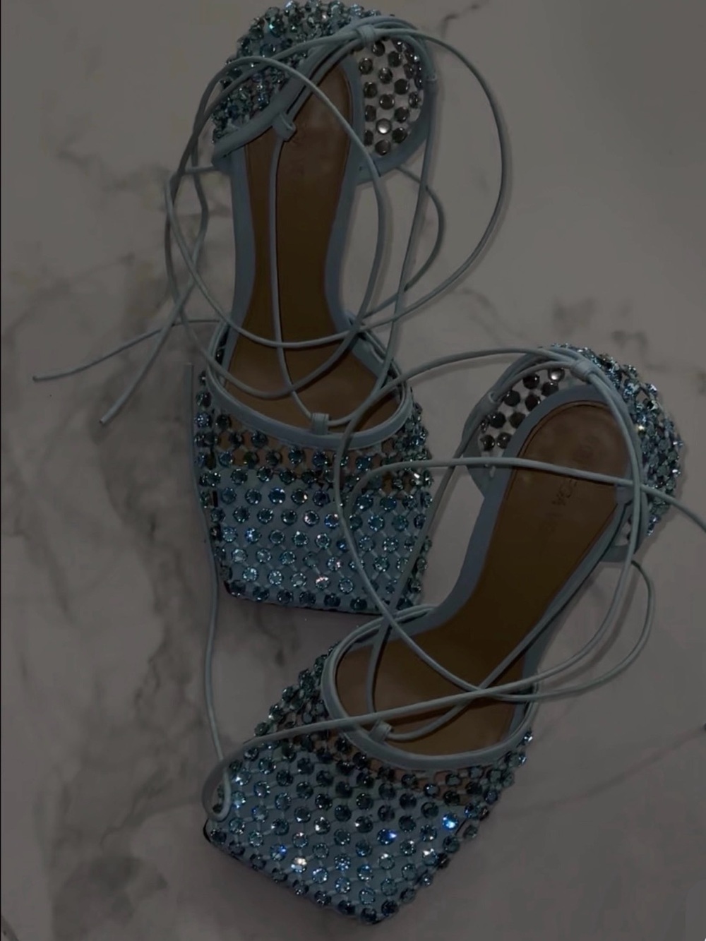 Bottega Veneta Baby Blue Crystal Lace-Up Heels